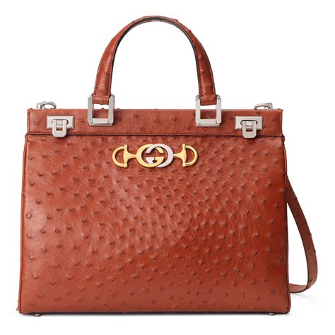 Gucci Ostrich Medium Zumi Top Handle Bag 